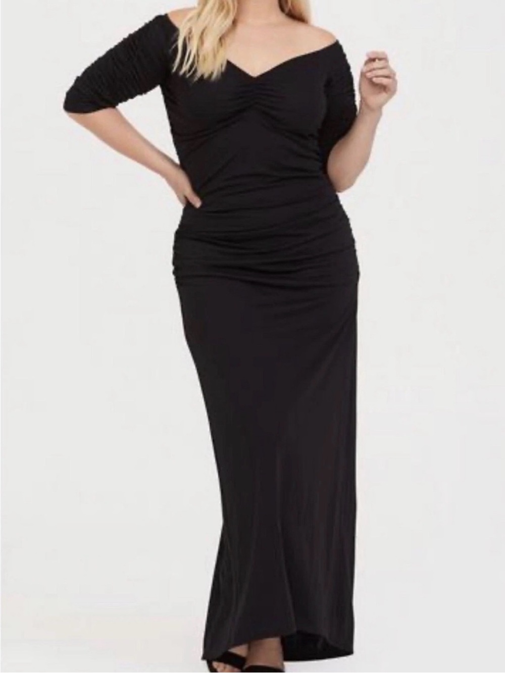 torrid Special Occasion Black Ruched Off-Shoulder Maxi Dress NWT
